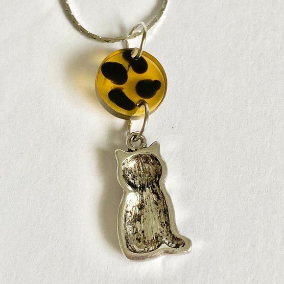 Cat Necklace Silver Plated 18" Chain Crystal Black Enamel Charm Pendant - Picture 4 of 8